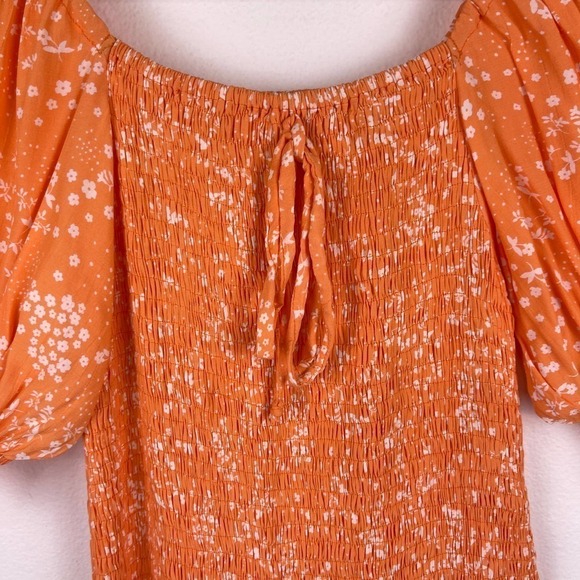 Faithfull The Brand Shirred Orange Stevie Floral Crepe Midi Dress Women’s US 2 - Picture 5 of 8